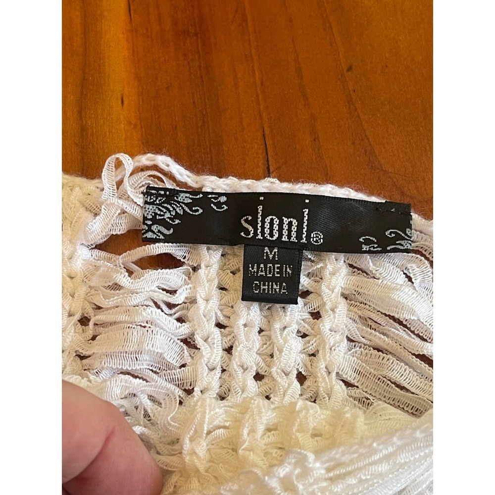 Sioni Sweater Cream Ladder Knit Lace Balloon Sleeve Boho Semi Sheer Romantic M - Picture 7 of 12